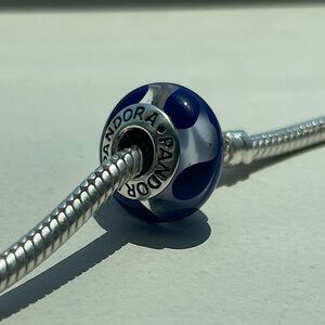 Pandora Murano Glass Charm Clear with Blue Swirls - 790675